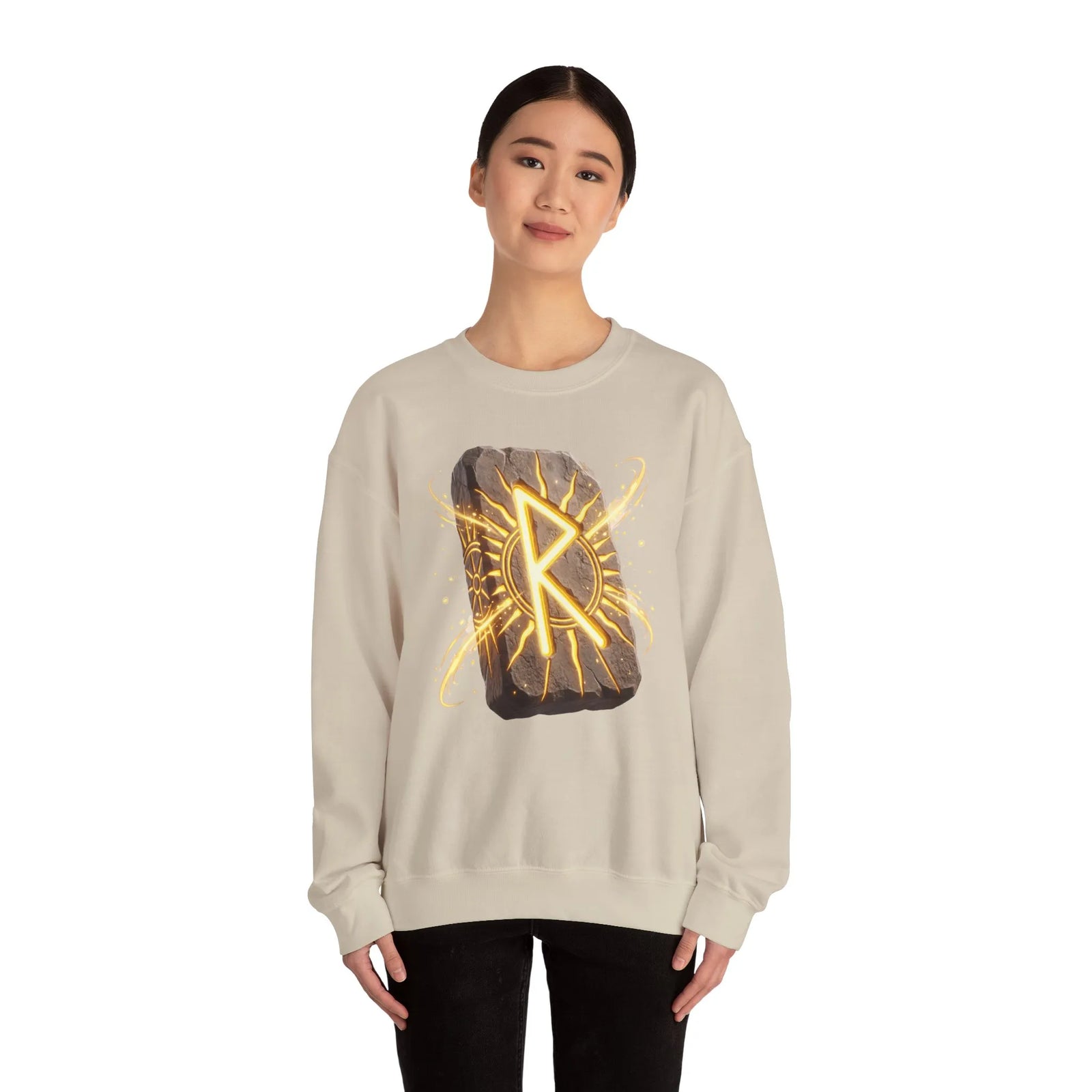 Raido Rune Journey Wheel Sweatshirt - Heavy Blend Classic Crewneck - Unisex White