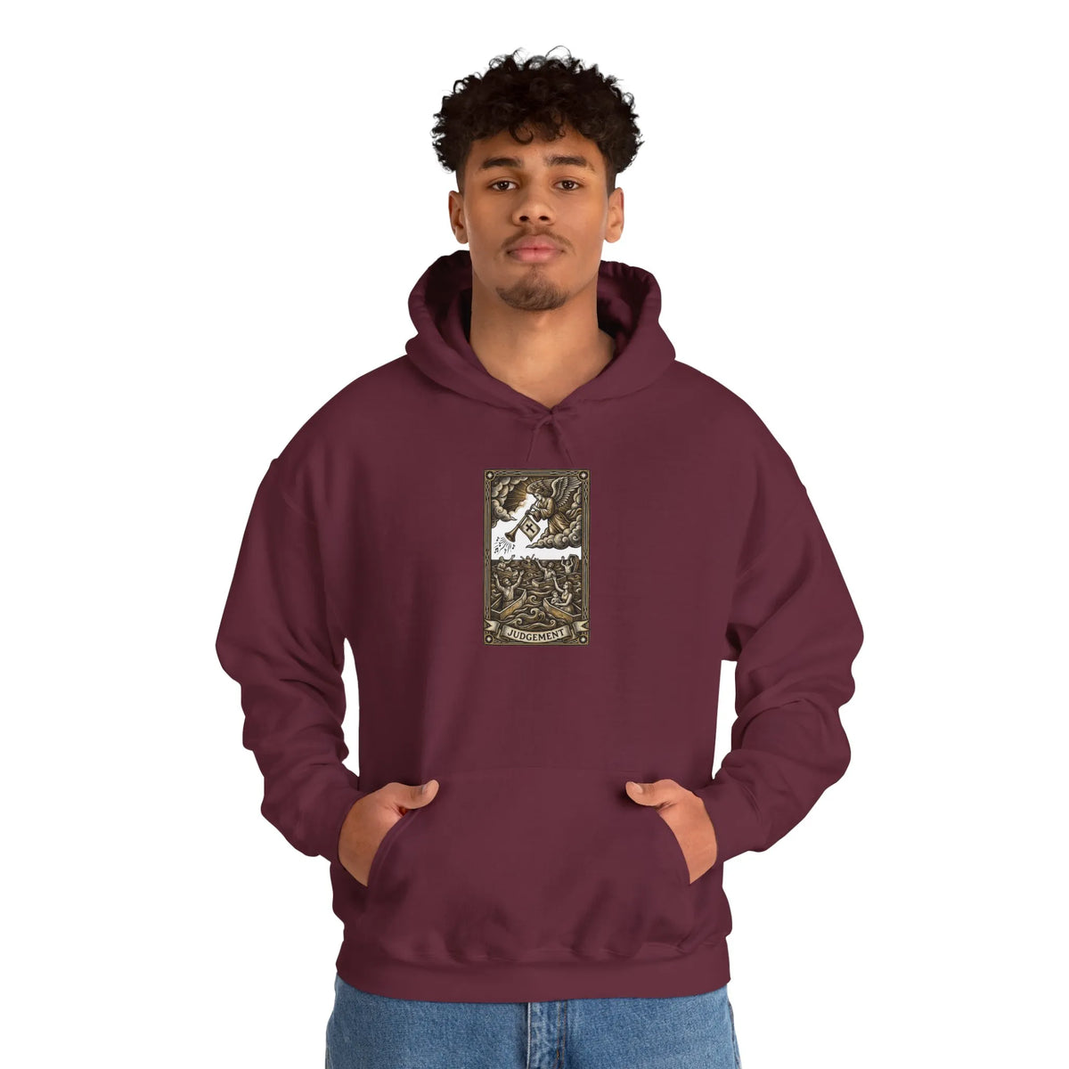 Judgement Tarot Card Graphic Hoodie - Heavyweight Cotton Blend Pullover - Unisex White