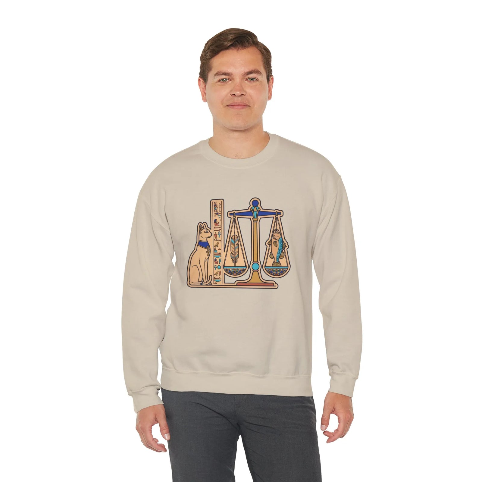 Egyptian Cat Scales Graphic Sweatshirt - Heavy Blend Fleece Crewneck - Unisex White
