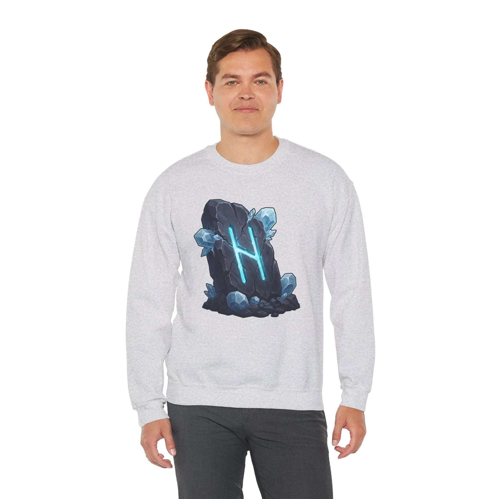 Hagalaz Rune Stone Graphic Sweatshirt - Heavy Blend Fleece Crewneck - Unisex White