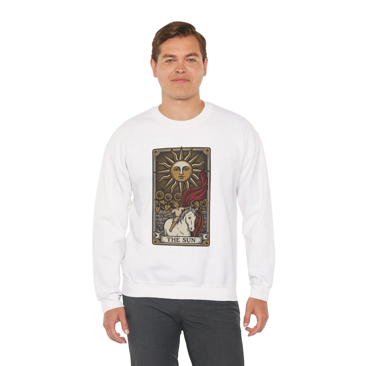 The Sun Tarot Card Sweatshirt - Heavy Blend Fleece Crewneck - Unisex White