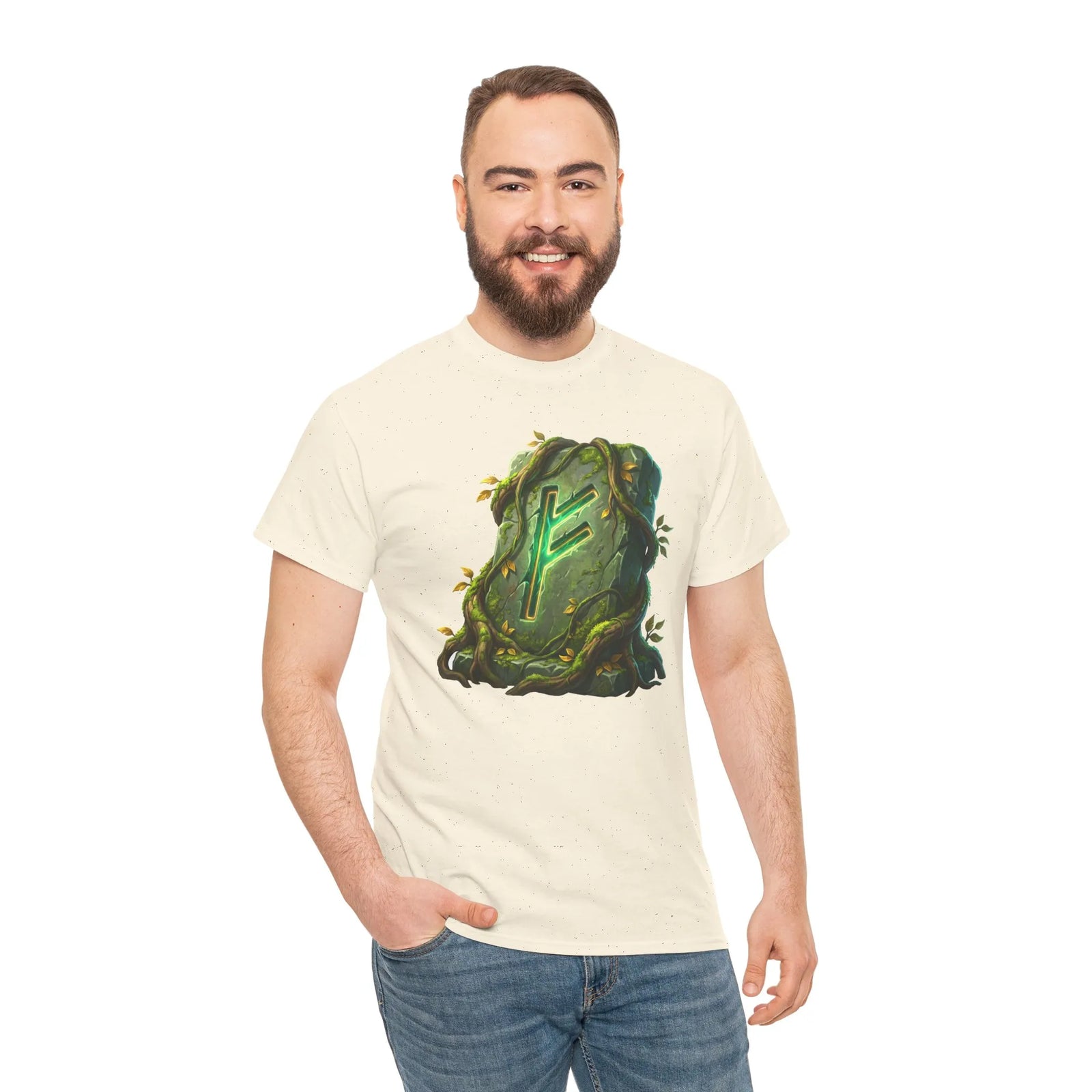 Fehu Rune Wealth Symbol T-Shirt - Heavy Cotton Classic Fit Tee - Unisex White