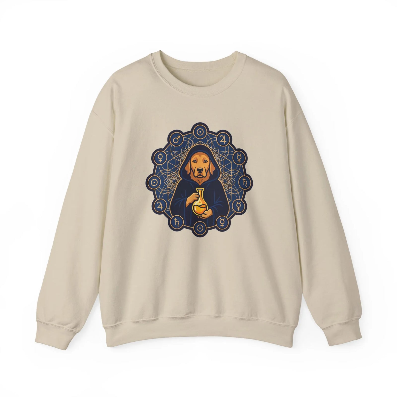 Alchemist Dog Sacred Geometry Spirit Sweatshirt - Heavy Blend Fleece Crewneck - Unisex Ash