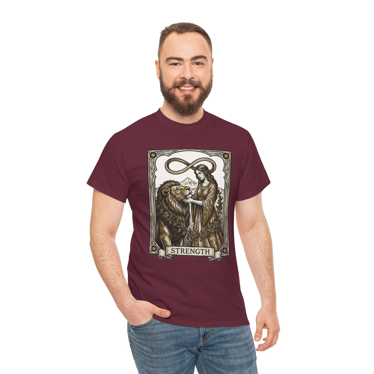 Tarot Strength Card Graphic T-Shirt - Heavy Cotton Classic Fit Crewneck - Unisex White