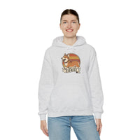 Corgi Retro 70s Sunset Graphic Hoodie - Soft Cotton-Poly Blend Pullover - Unisex White