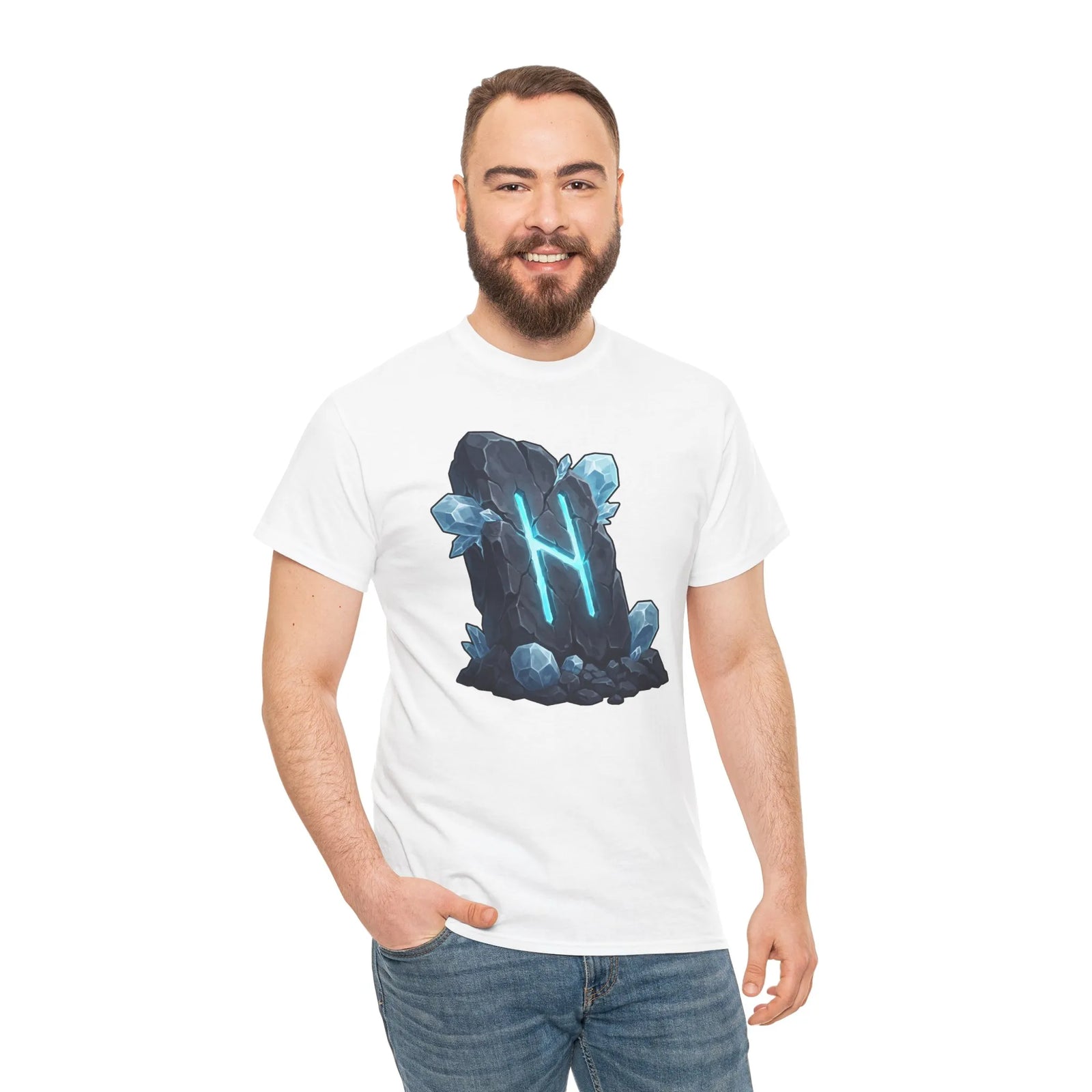 Hagalaz Rune Stone Graphic T-Shirt - Heavyweight Cotton Classic Fit - Unisex White