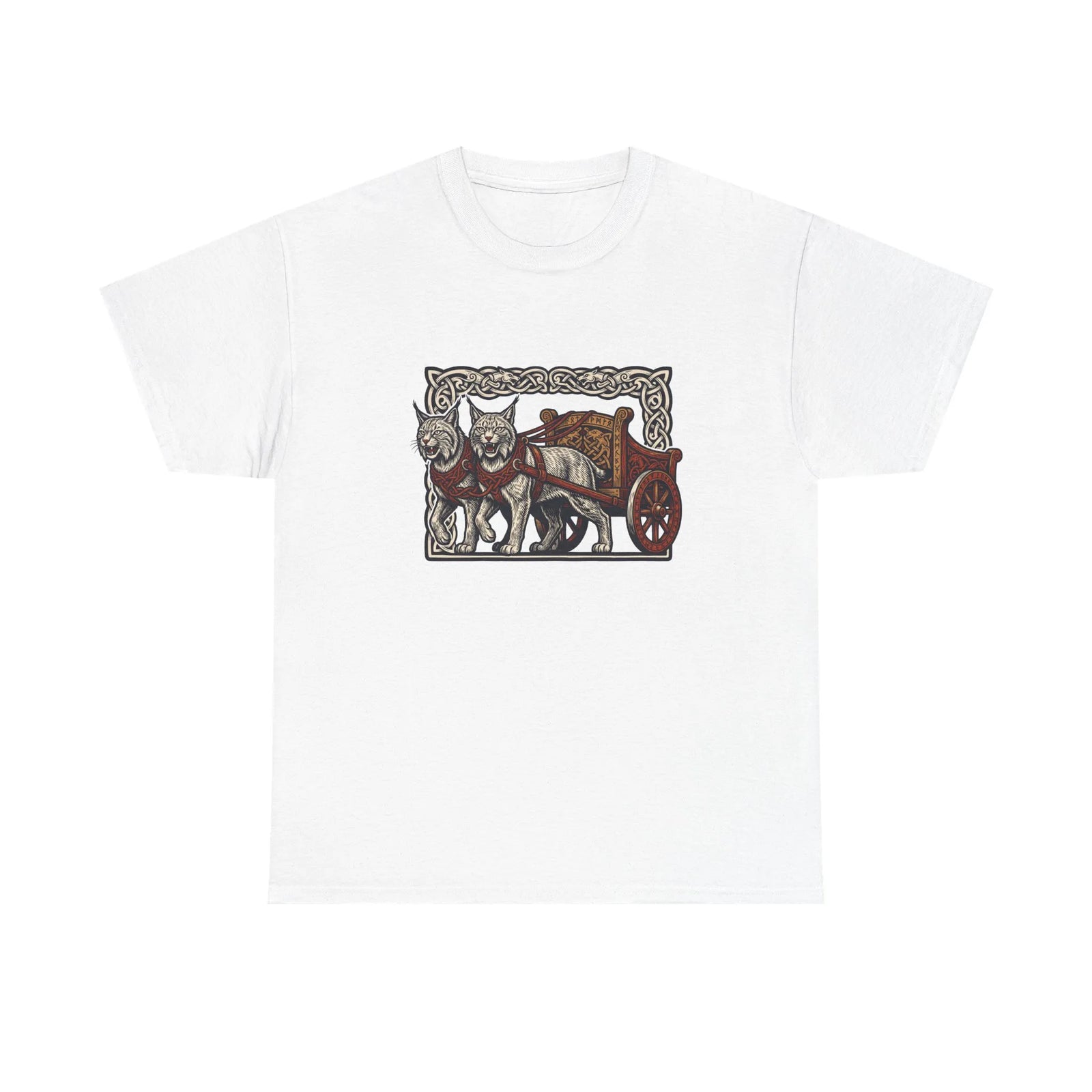 Freyja's Cats Chariot Graphic T-Shirt - Heavy Cotton Classic Fit Tee - Unisex White