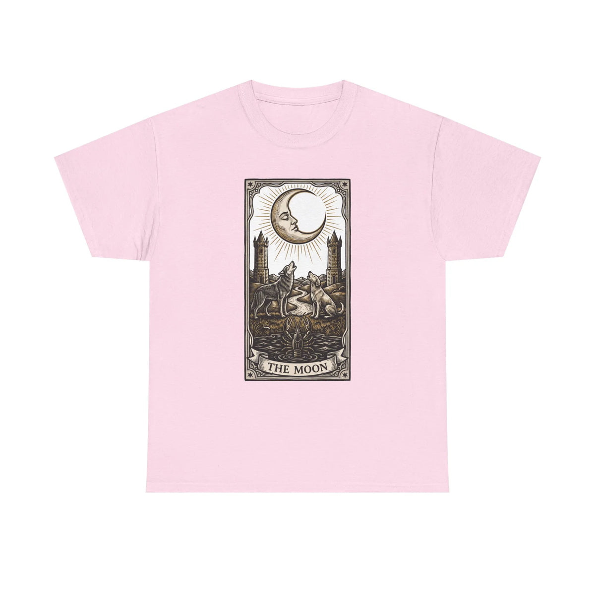Moonlight Wolves Tarot Graphic T-Shirt - Heavy Cotton Classic Fit Crewneck - Unisex White
