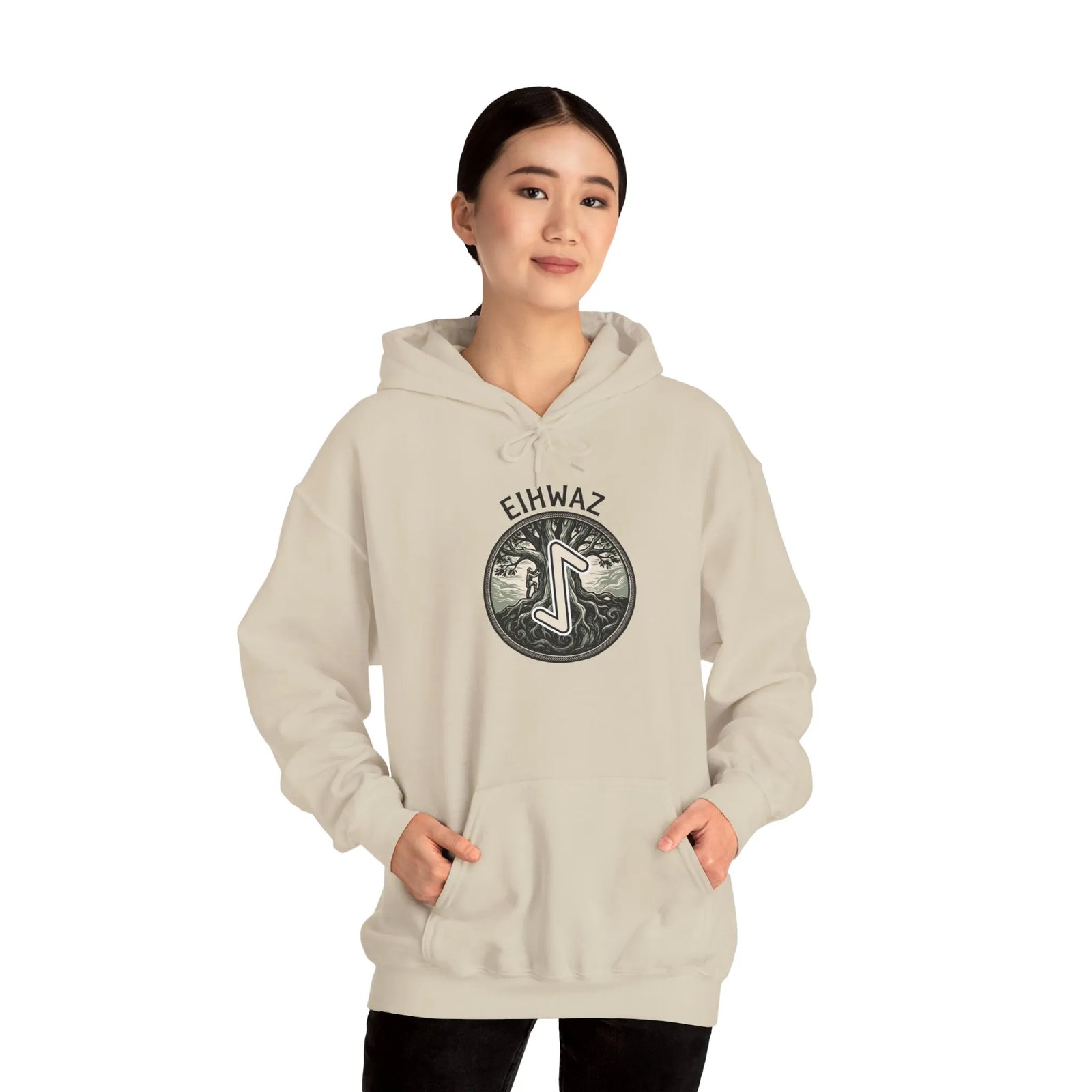 Eihwaz Yew World Tree Rune Hoodie - Soft Cotton Blend Pullover - Unisex White