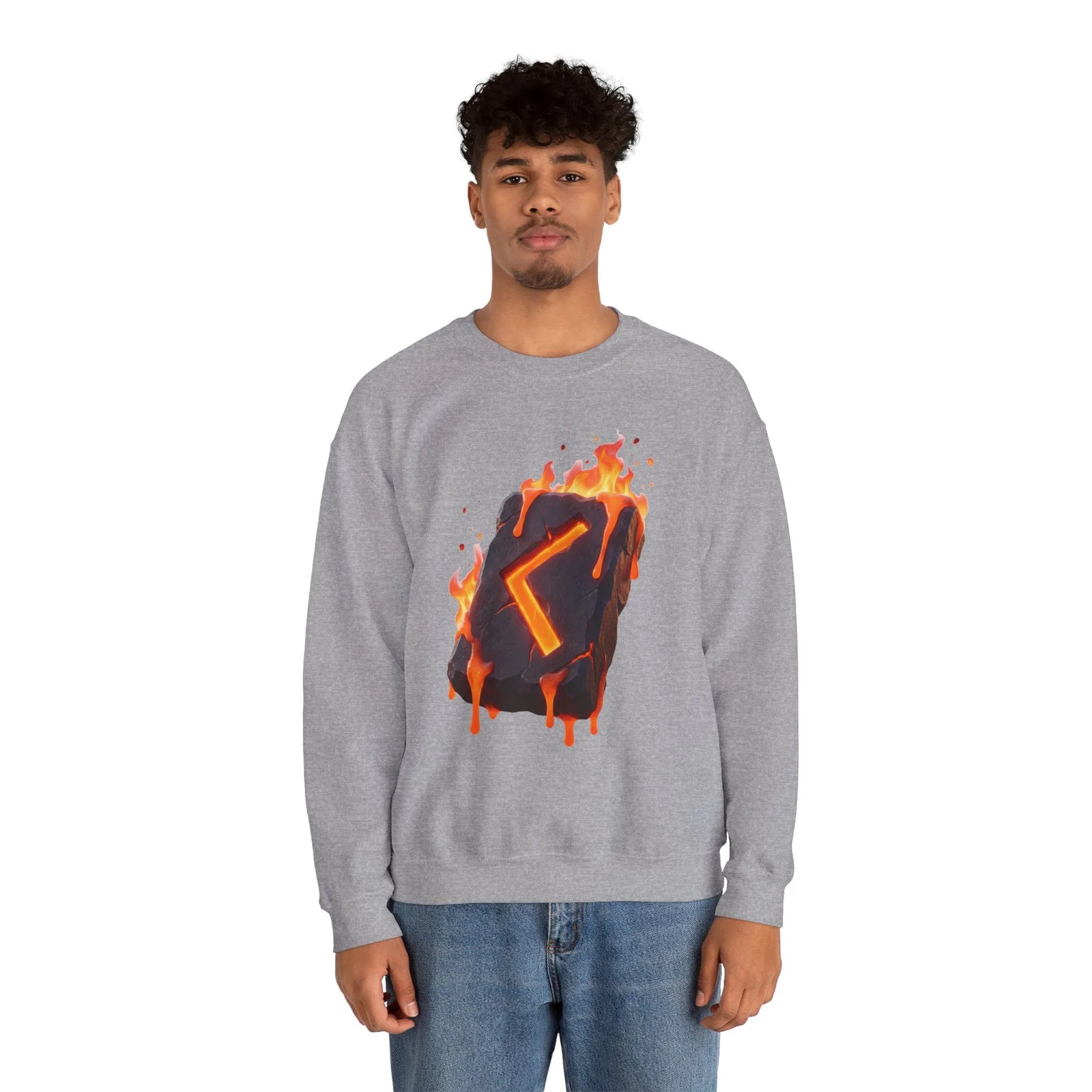Kenaz Rune Fire Graphic Sweatshirt - Heavy Blend Fleece Crewneck - Unisex White