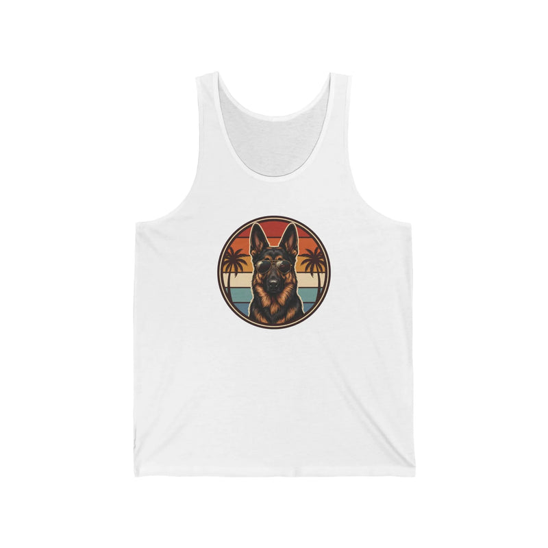 German Shepherd 70s Sunset Aviator Tank Top - Lightweight Cotton Jersey Retail Fit - Unisex Athletic Heather