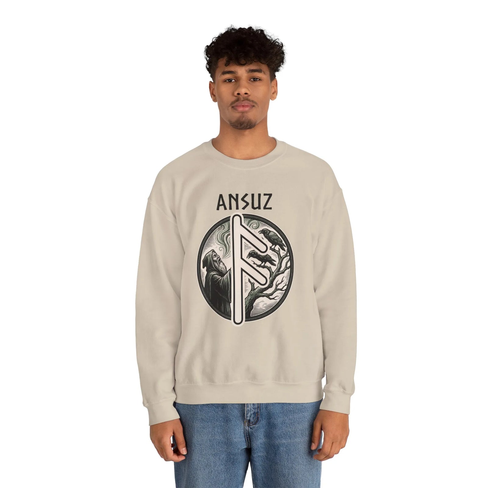 Ansuz Rune Divine Speech Sweatshirt - Heavy Blend Fleece Crewneck - Unisex Off White