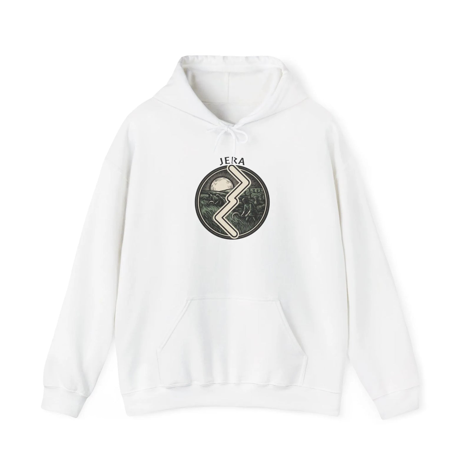 Jera Harvest Rune Graphic Hoodie - Heavy Blend Fleece Pullover - Unisex White