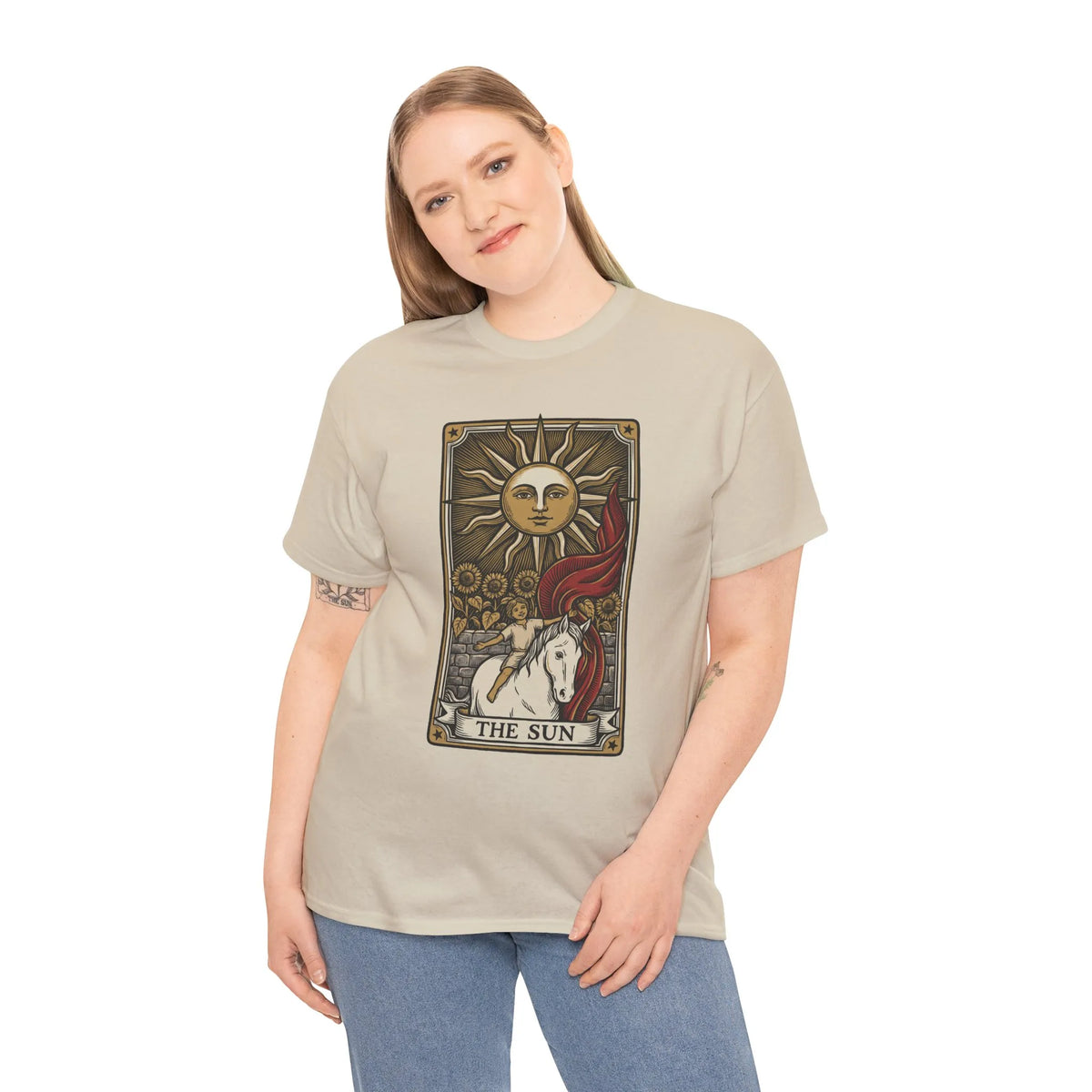 Tarot The Sun Card T-Shirt - Medium Weight 100% Cotton Tee - Unisex White