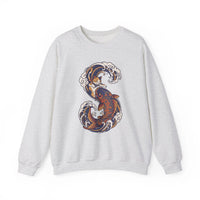 Koi Rider Ukiyo-e Samurai Cats Sweatshirt - Heavy Blend Fleece Crewneck - Unisex Ash
