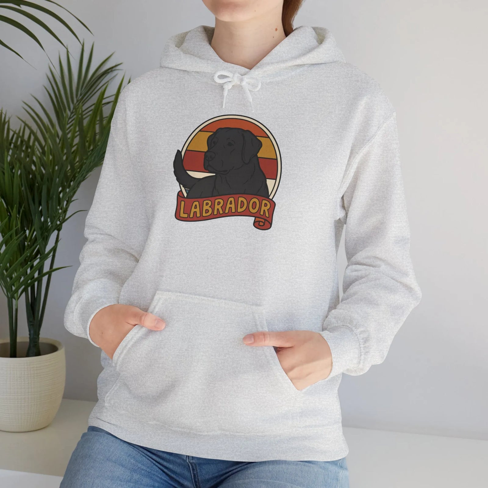 Labrador Retro 70s Sunset Breed Hoodie - Cozy Cotton Blend Pullover - Unisex White
