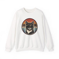 Tuxedo Cats 70s Sunset Sweatshirt - Heavy Blend Fleece Crewneck - Unisex White