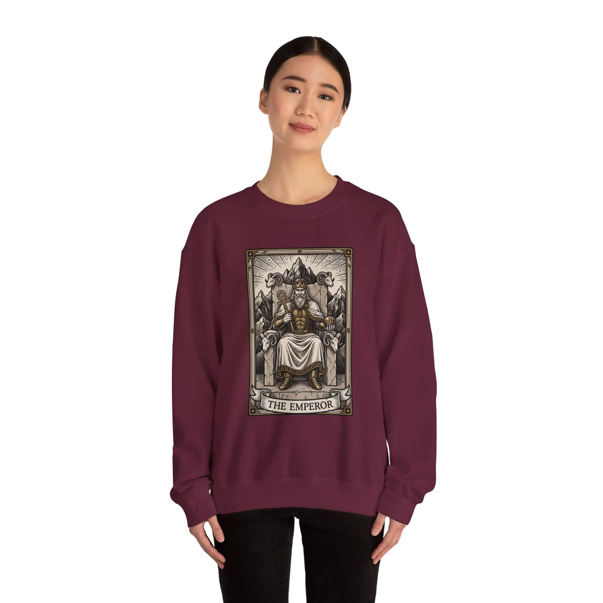 The Emperor Tarot Card Sweatshirt - Soft Durable Fleece Crewneck - Unisex White
