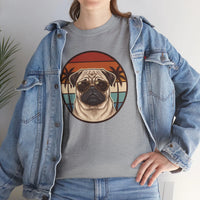 Pug Aviator 70s Sunset Graphic T-Shirt - Heavyweight Cotton Classic Fit Tee - Unisex White