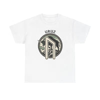 Uruz Runic Bull Graphic T-Shirt - Heavyweight Cotton Classic Fit Tee - Unisex White