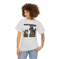 8-Bit Pixel Gaming Cats Boss Fight T-Shirt - Heavy Cotton Classic Fit Tee - Unisex White