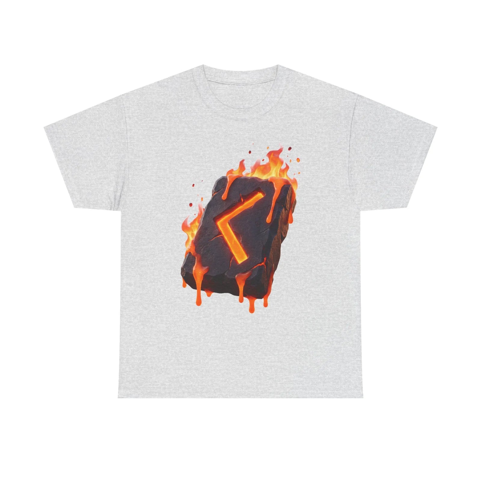 Kenaz Rune Torch Flame T-Shirt - Heavy Cotton Classic Fit Tee - Unisex White