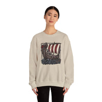 Viking Berserker Dogs Longship Prow Sweatshirt - Heavy Blend Cotton Poly Crewneck - Unisex White