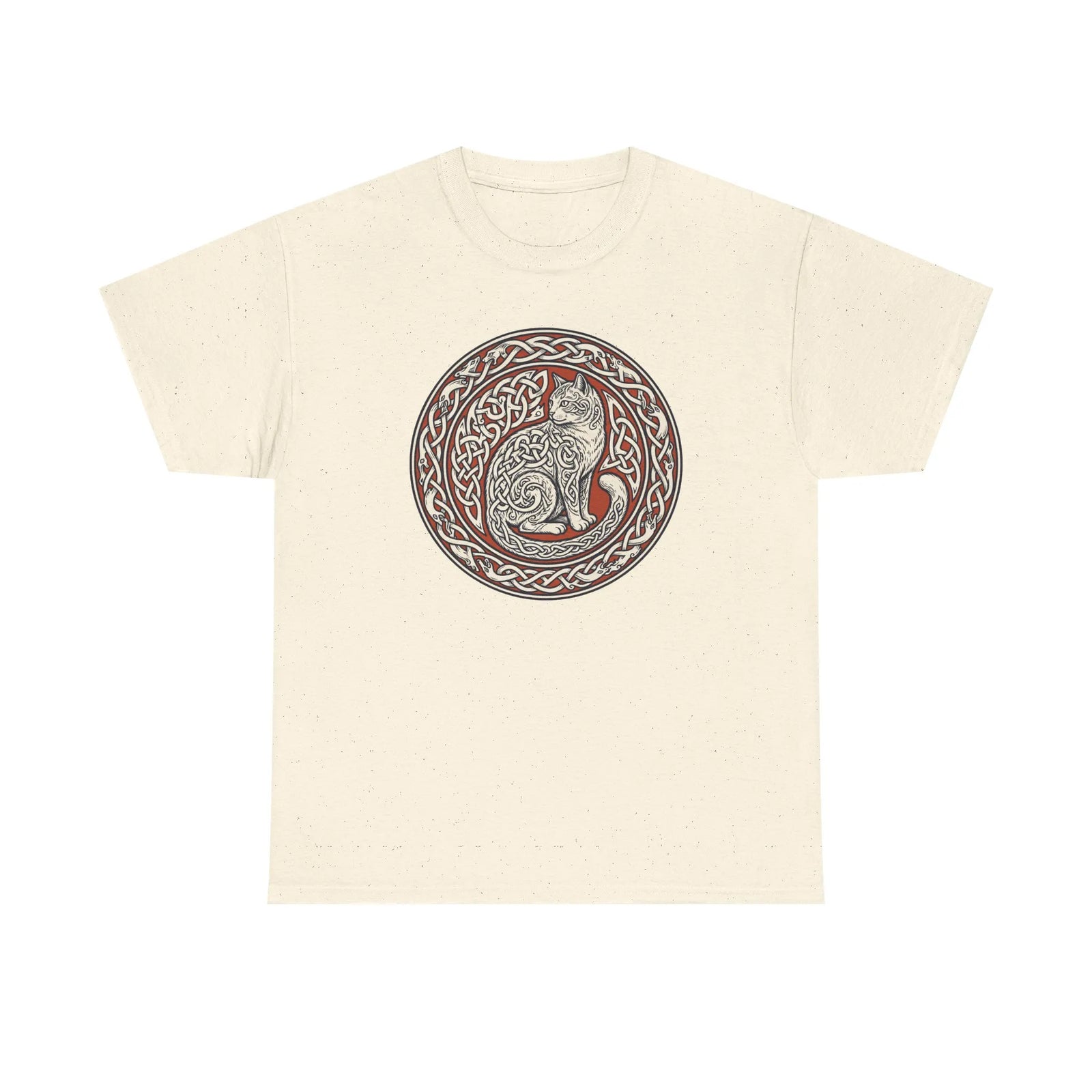 Norse Knotwork Cat Freyja T-Shirt - Heavy Cotton Classic Fit Tee - Unisex White