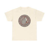 Norse Knotwork Cat Freyja T-Shirt - Heavy Cotton Classic Fit Tee - Unisex White