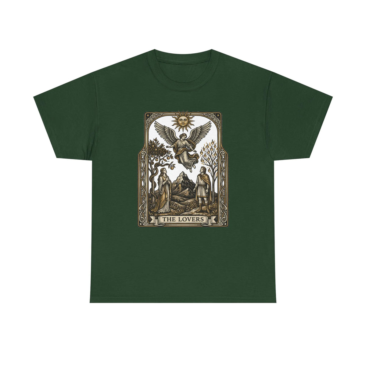 The Lovers Tarot Card Graphic T-Shirt - Heavy Cotton Classic Fit Tee - Unisex White