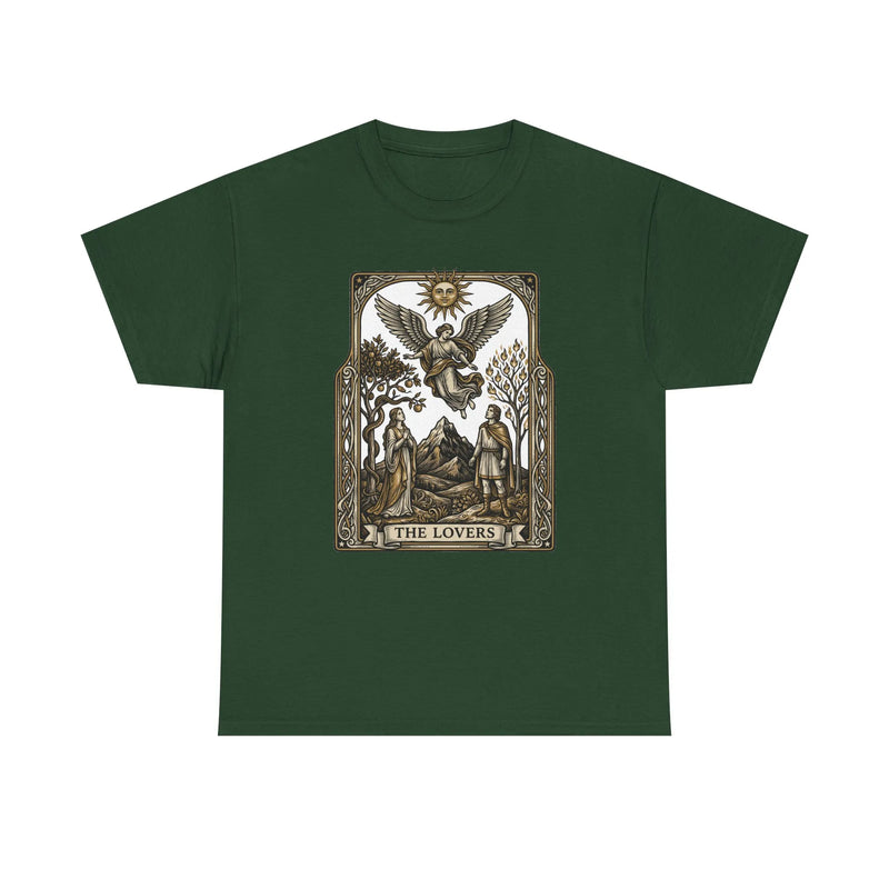 The Lovers Tarot Card Graphic T-Shirt - Heavy Cotton Classic Fit Tee - Unisex White