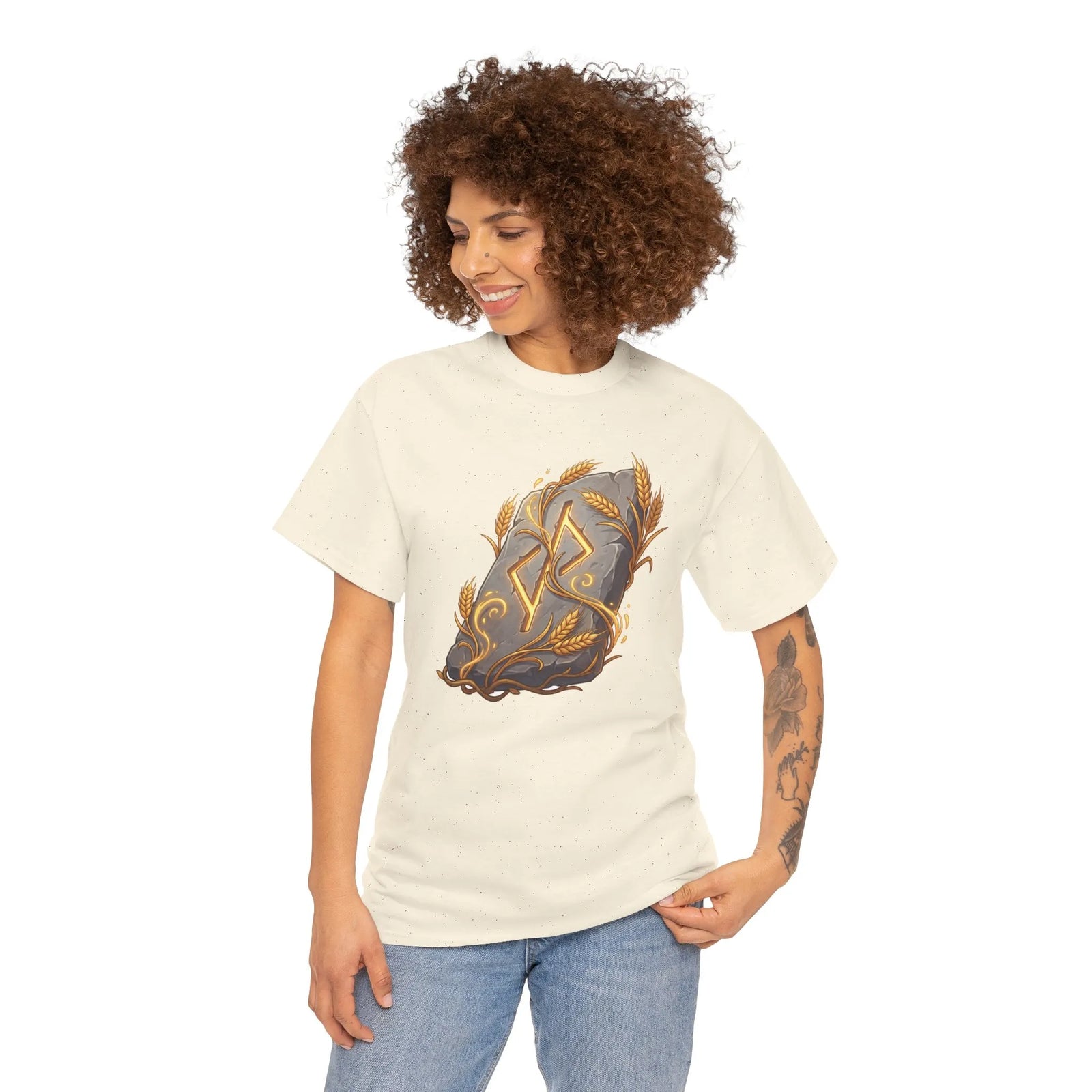 Jera Rune Harvest Stone T-Shirt - Heavy Cotton Classic Fit Tee - Unisex White