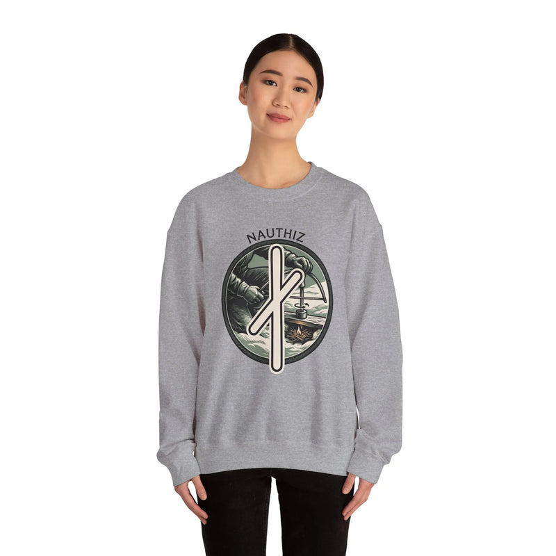 Nauthiz Rune Need-Fire Sweatshirt - Heavy Blend Fleece Crewneck - Unisex White
