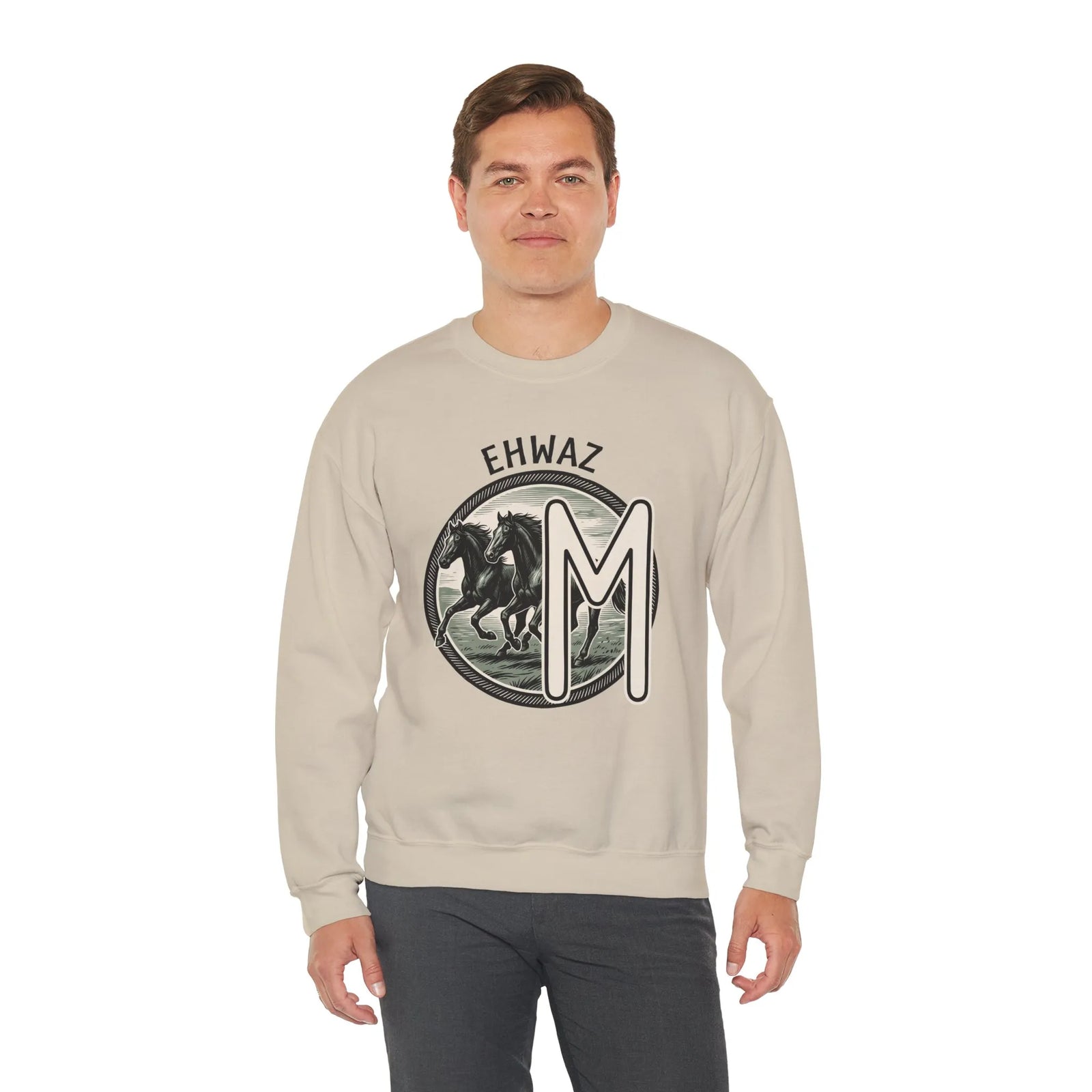 Ehwaz Divine Twins Horse Sweatshirt - Heavy Blend Cotton Blend Crewneck - Unisex White