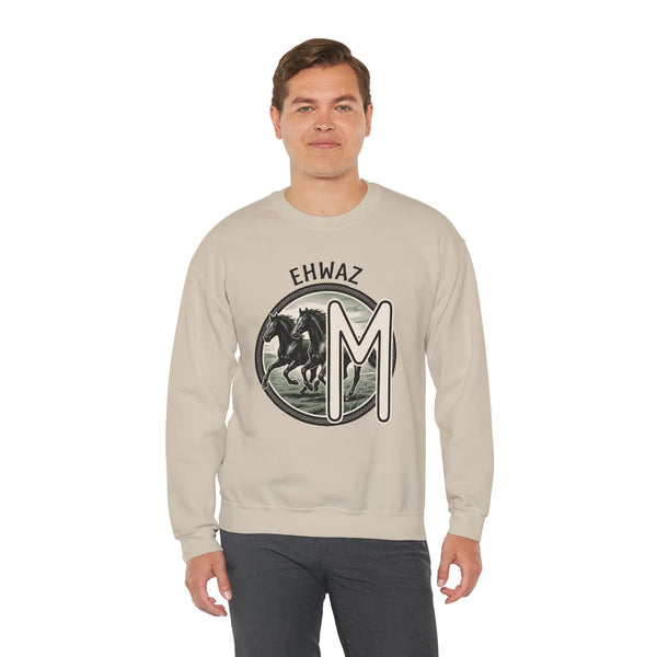 Ehwaz Divine Twins Horse Sweatshirt - Heavy Blend Cotton Blend Crewneck - Unisex White