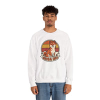 Shiba Inu Retro Sunset Graphic Sweatshirt - Heavy Blend Fleece Crewneck - Unisex White