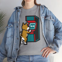 8-Bit Pixel Gaming Dog T-Shirt - Heavyweight Cotton Classic Fit Tee - Unisex White