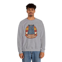 British Shorthair Retro Sunset Cat Sweatshirt - Heavy Blend Fleece Crewneck - Unisex White
