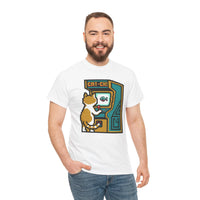 8-Bit Pixel Gaming Cats Arcade T-Shirt - Heavy Cotton Classic Fit Tee - Unisex White