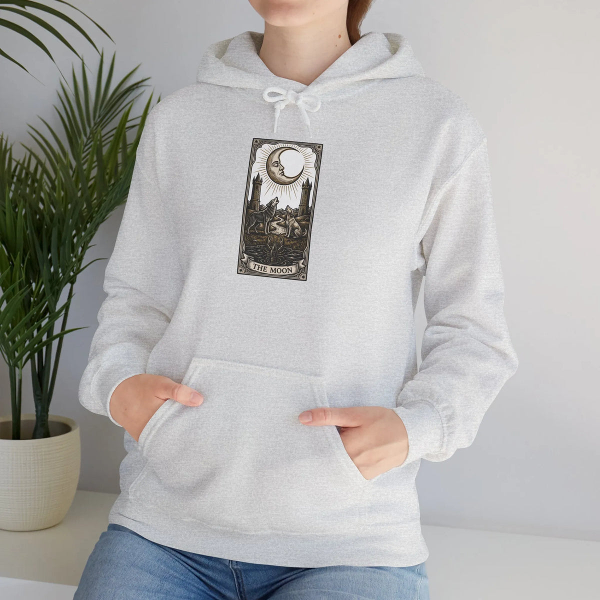Moon Tarot Card Graphic Hoodie - Soft Fleece Blend Pullover - Unisex Ash