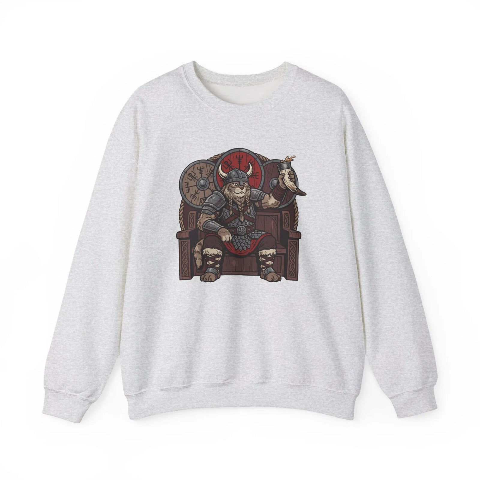 Viking Berserker Cats Graphic Sweatshirt - Heavy Blend Classic Fit Crewneck - Unisex White