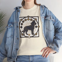 Sacred Geometry Spirit Dog Howl T-Shirt - Heavyweight Cotton Classic Fit Tee - Unisex White