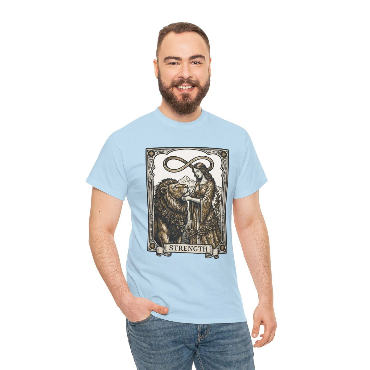 Tarot Strength Card Graphic T-Shirt - Heavy Cotton Classic Fit Crewneck - Unisex White
