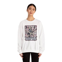 Heavy Metal Rocker Cat Sweatshirt - Heavy Blend Fleece Crewneck - Unisex White