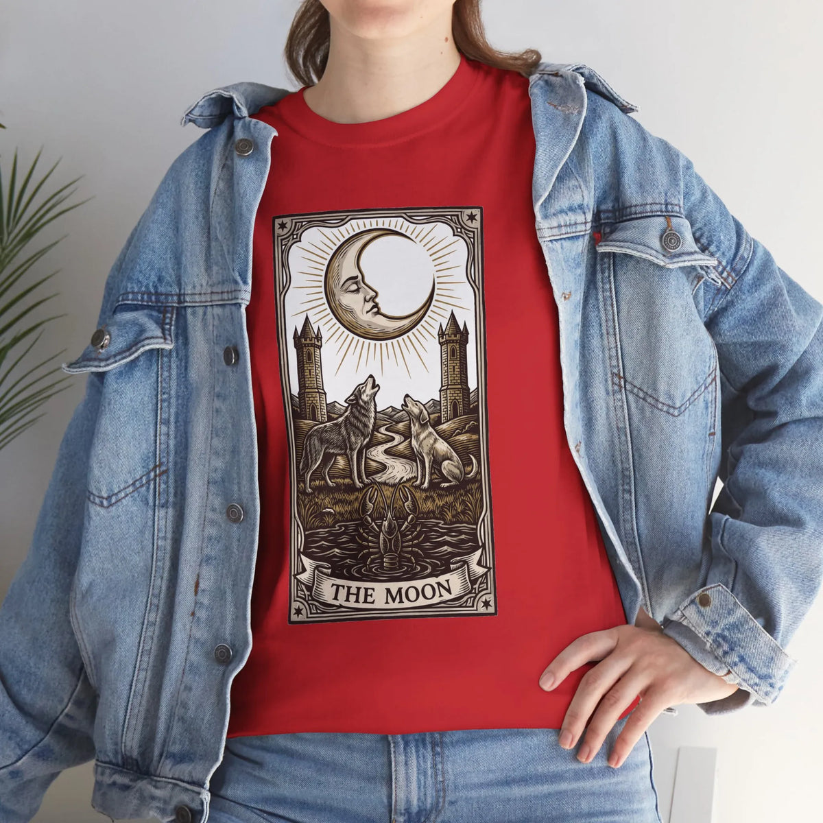 Moonlight Wolves Tarot Graphic T-Shirt - Heavy Cotton Classic Fit Crewneck - Unisex White