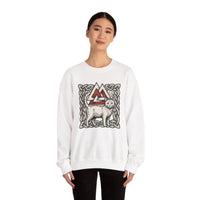 Valknut Cat Norse Mythology Sweatshirt - Heavy Blend Durable Fleece Crewneck - Unisex Off-White