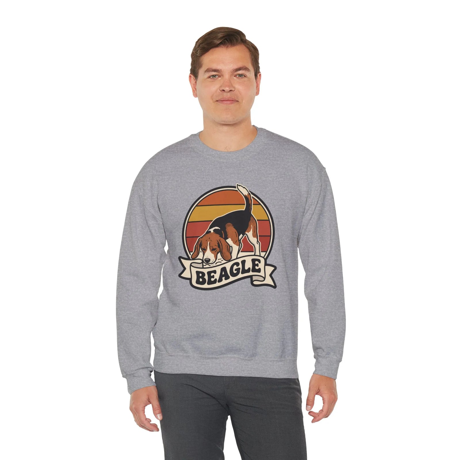 Beagle Retro 70s Sunset Graphic Sweatshirt - Heavy Blend Cotton Polyester Crewneck - Unisex White