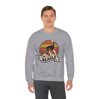 Beagle Retro 70s Sunset Graphic Sweatshirt - Heavy Blend Cotton Polyester Crewneck - Unisex White