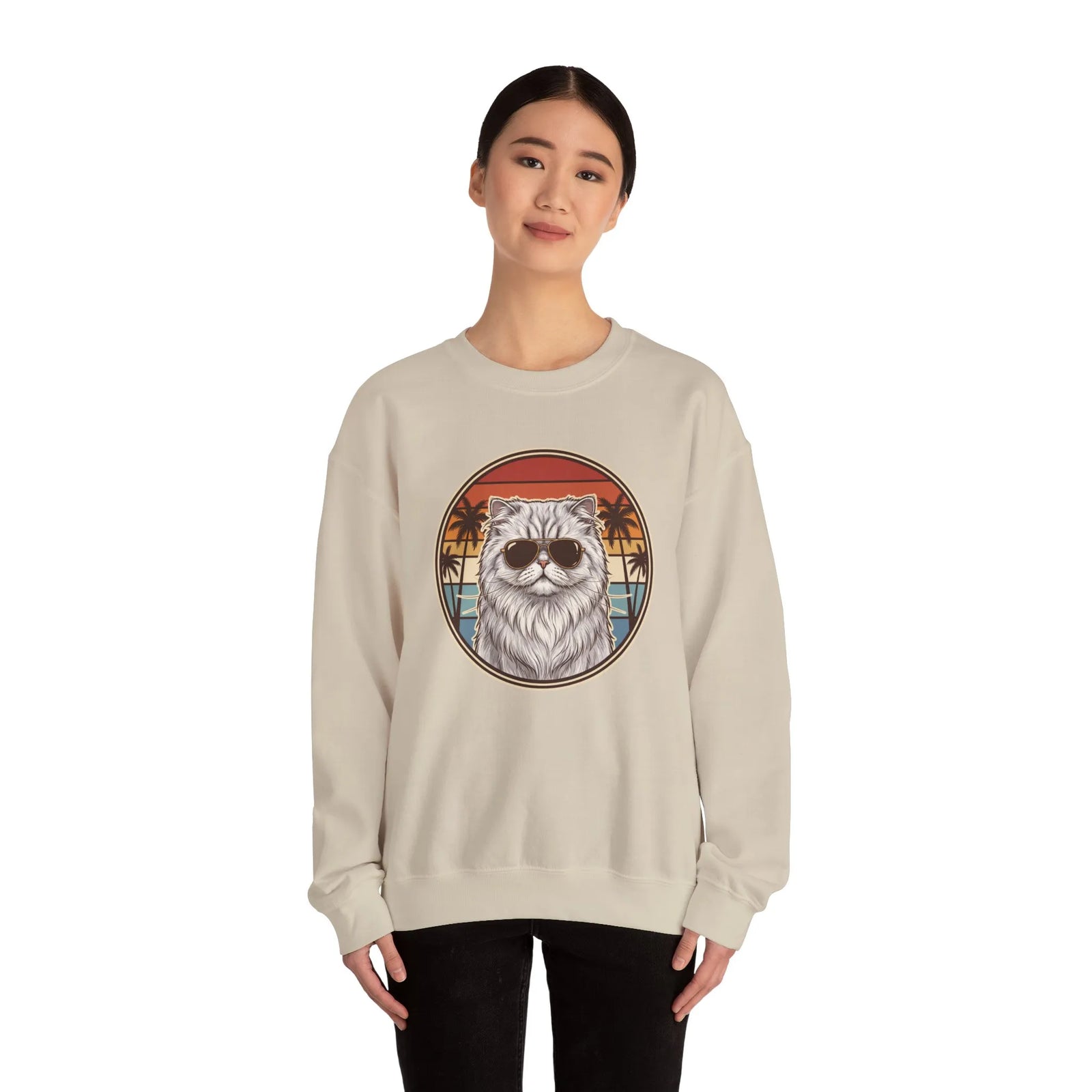 Persian Cool Cat 70s Sunset Aviators Sweatshirt - Heavy Blend Cotton-Poly Crewneck - Unisex White