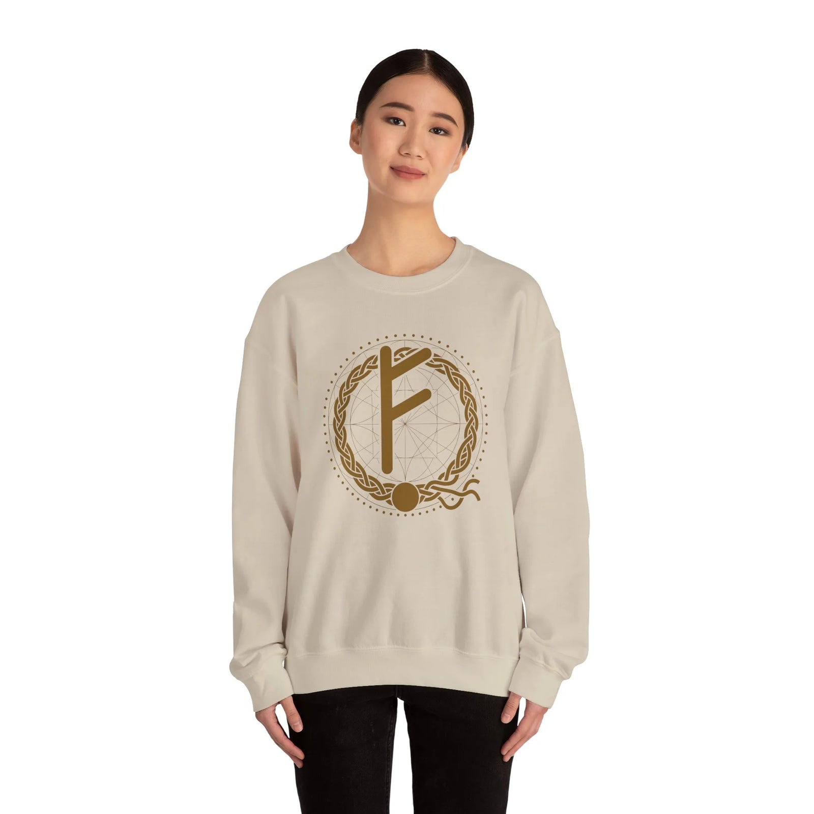 Fehu Rune Wealth Symbol Sweatshirt - Heavy Blend Fleece Crewneck - Unisex White